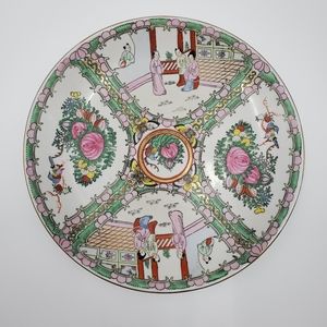 Vintage Asian Japanese Painted Porcelain Plate Gold Trim Decor Display